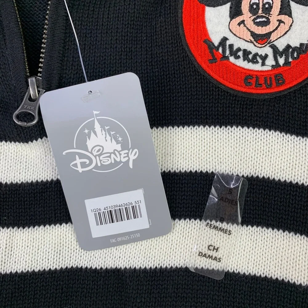 Disney Mickey Mouse Club Sweater Womens Small Striped 1/4 Zip Knit Preppy NWT